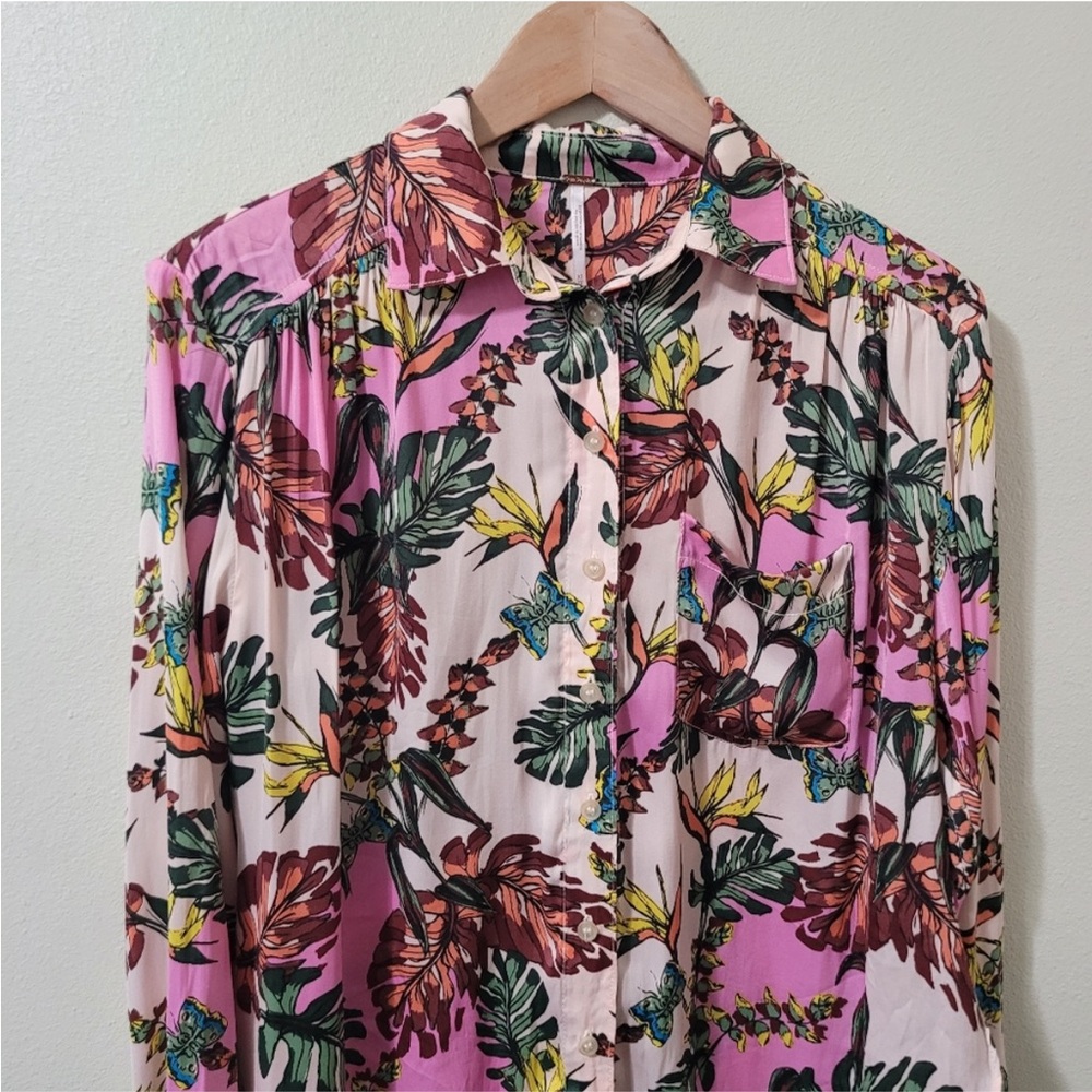 Free People Womens Long Sleeve Under The Palms Button Up Floral Resort Blouse XS - Picture 2 of 10